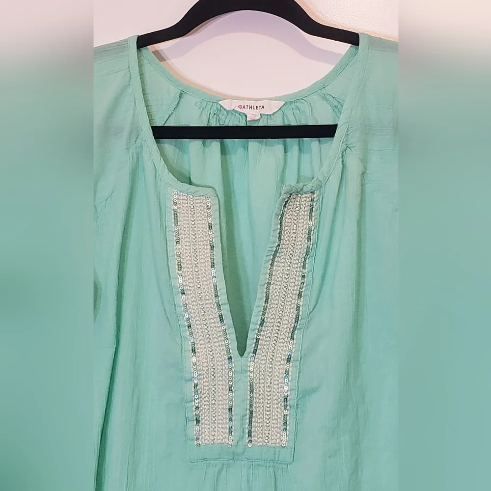 Athleta Swim Cover Up Tunic Mint Green Mariana 3/4 Sleeve Embellishments Medium